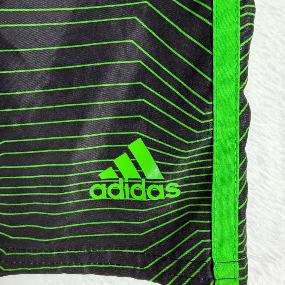 Adidas Mens XXL Swim Trunks Black Neon Green Geometric Board Shorts Mesh Lining